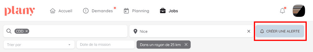 comment créer une alerte dans l'interface candidat Plany