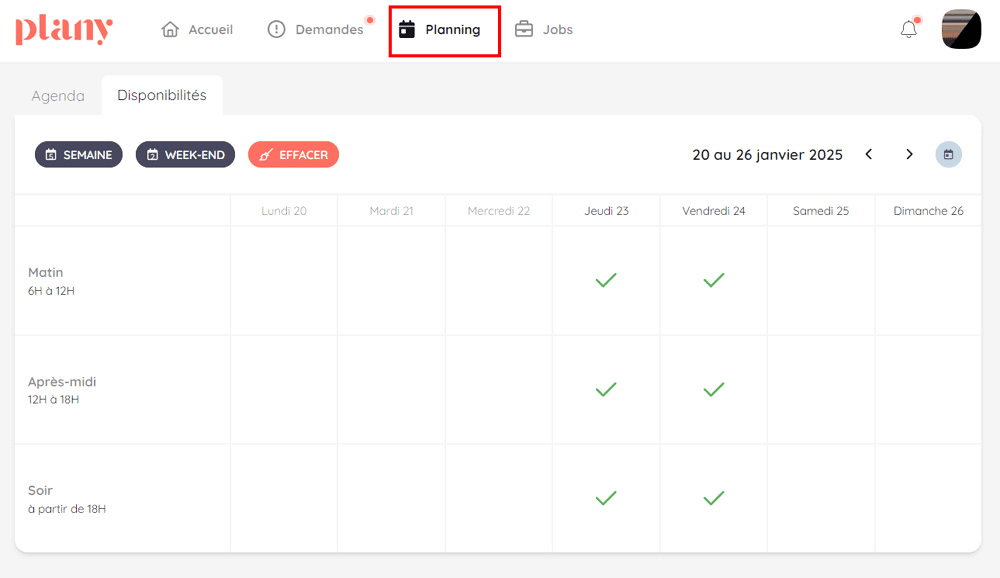 où indiquer ses disponibilités dans l'interface candidat Plany